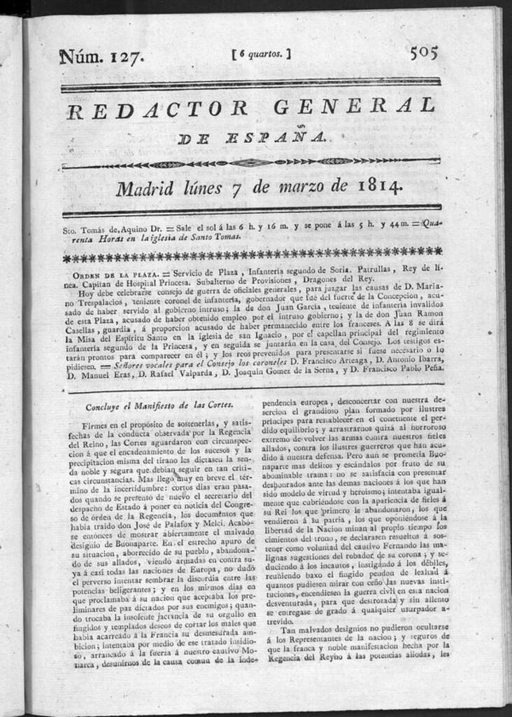 Miniatura de Redactor General de España del lunes 7 de marzo de 1814