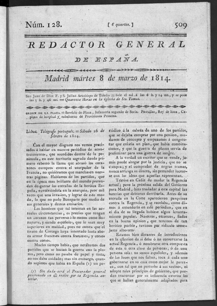 Miniatura de Redactor General de España del martes 8 de marzo de 1814