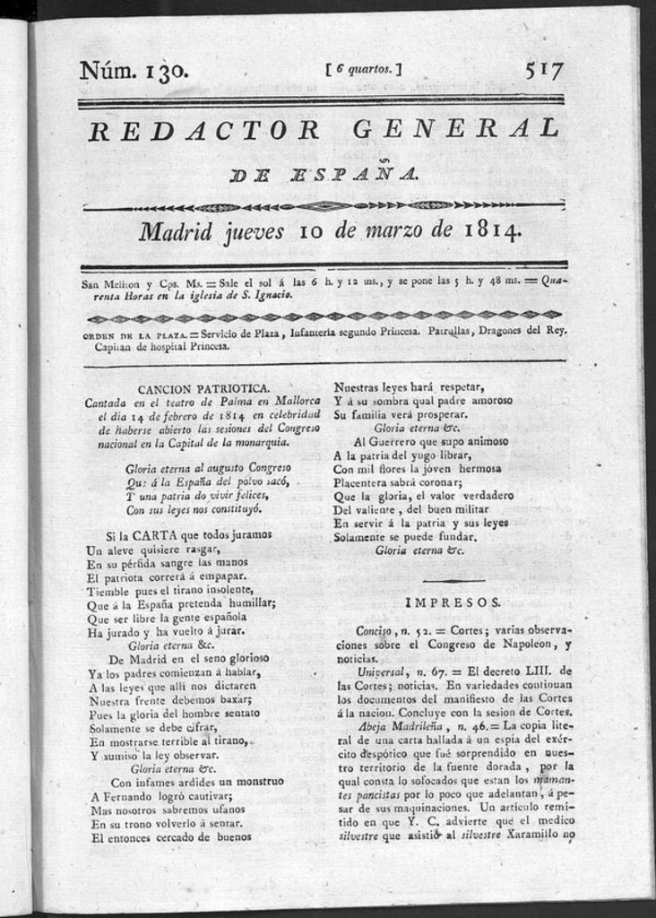 Miniatura de Redactor General de España del jueves 10 de marzo de 1814