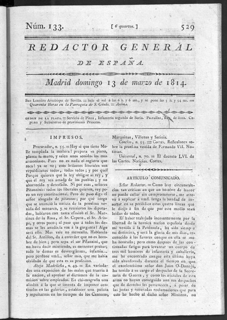Miniatura de Redactor General de España del domingo 13 de marzo de 1814