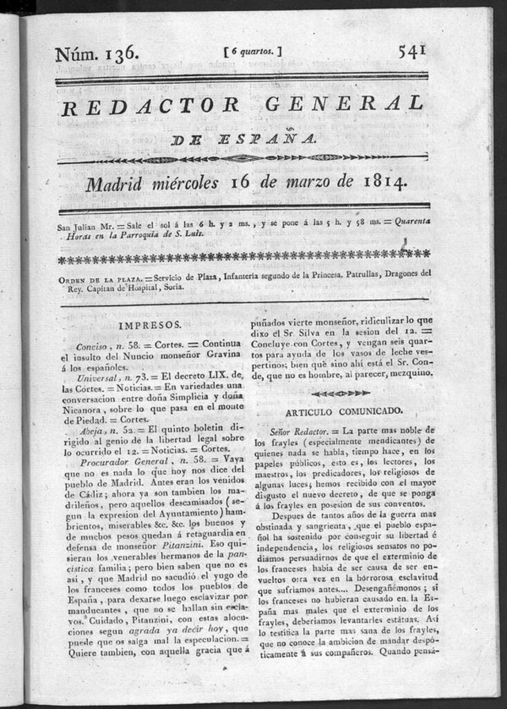Miniatura de Redactor General de España del miércoles 16 de marzo de 1814