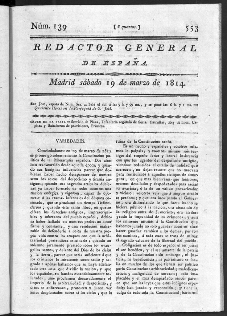 Miniatura de Redactor General de España del sábado 19 de marzo de 1814