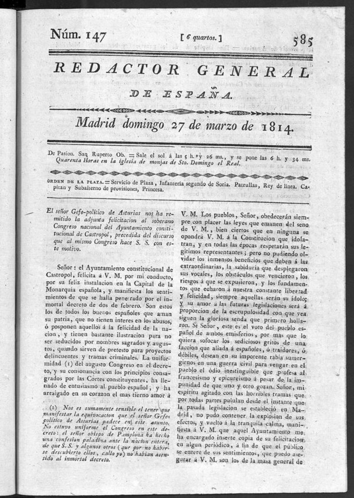 Miniatura de Redactor General de España del domingo 27 de marzo de 1814