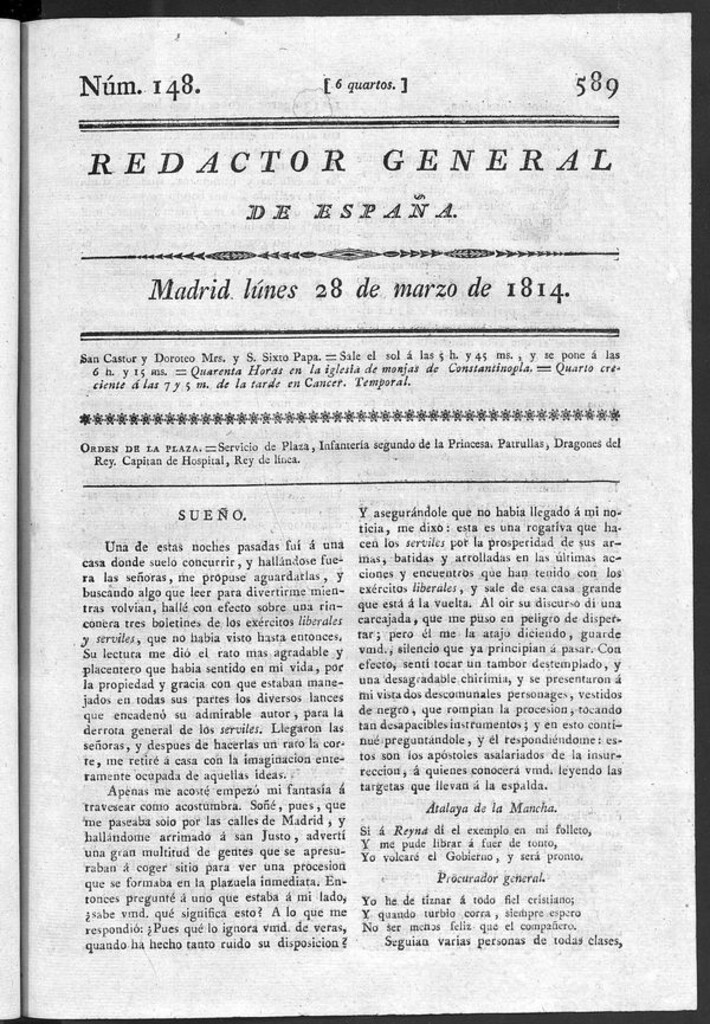 Miniatura de Redactor General de España del lunes 28 de marzo de 1814