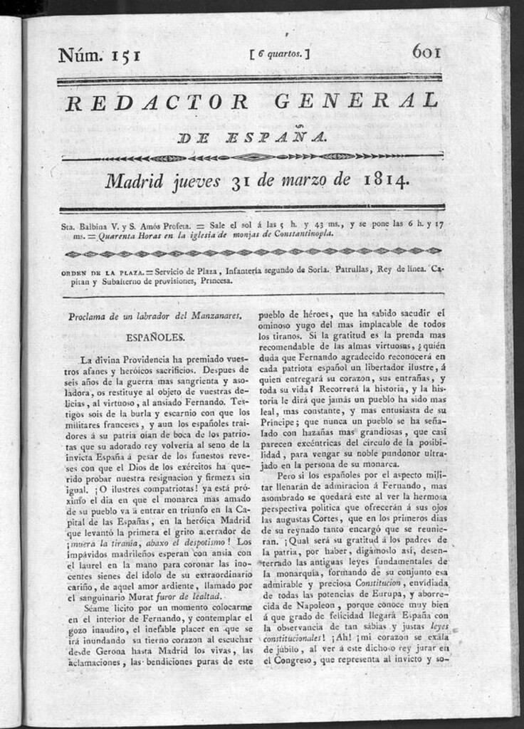Miniatura de Redactor General de España del jueves 31 de marzo de 1814