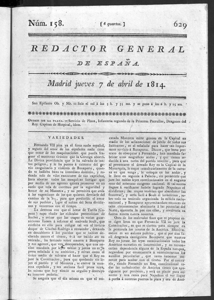 Miniatura de Redactor General de España del jueves 7 de abril de 1814