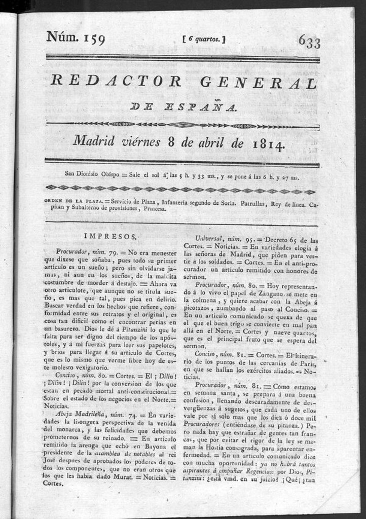 Miniatura de Redactor General de España del viernes 8 de abril de 1814