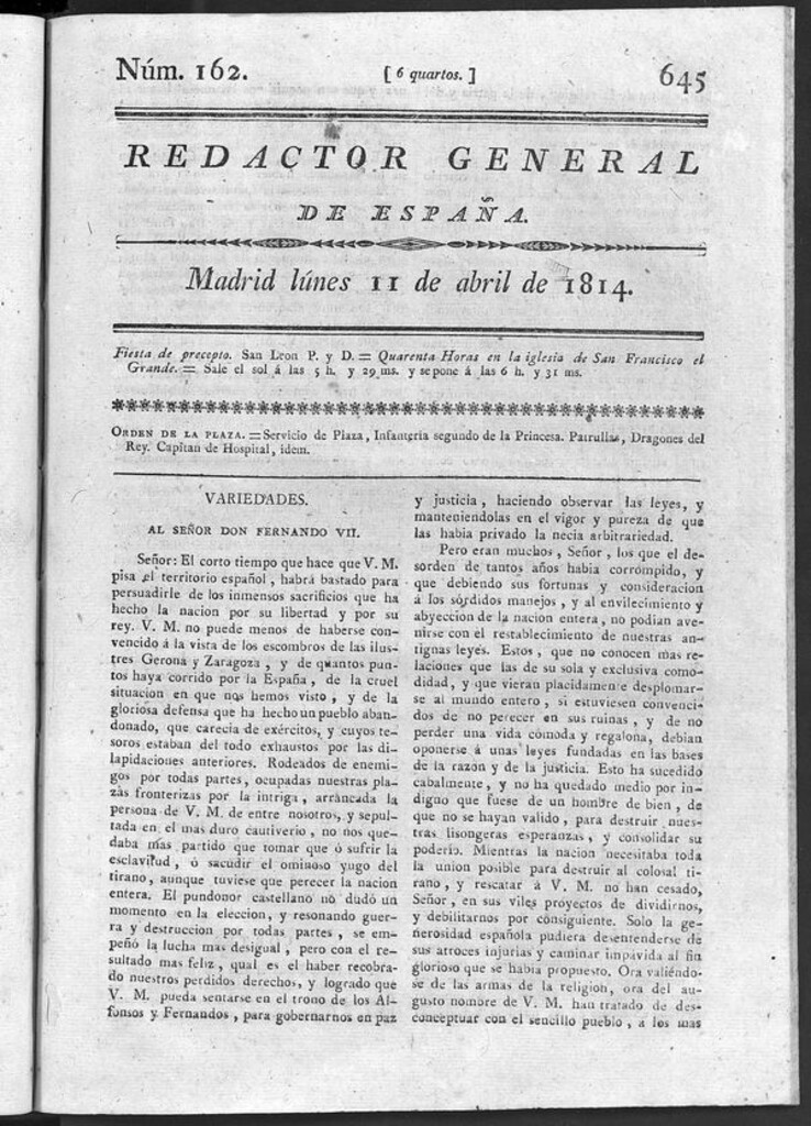 Miniatura de Redactor General de España del lunes 11 de abril de 1814