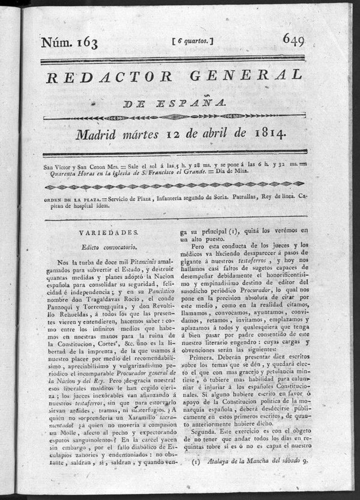 Miniatura de Redactor General de España del martes 12 de abril de 1814