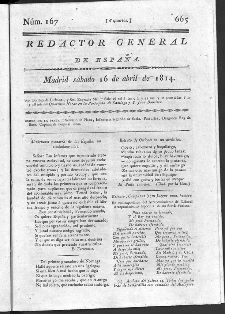 Miniatura de Redactor General de España del sábado 16 de abril de 1814