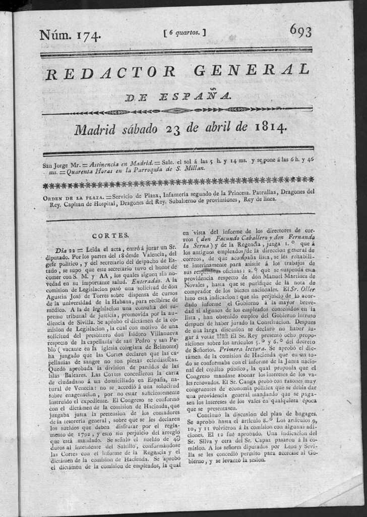 Miniatura de Redactor General de España del sábado 23 de abril de 1814
