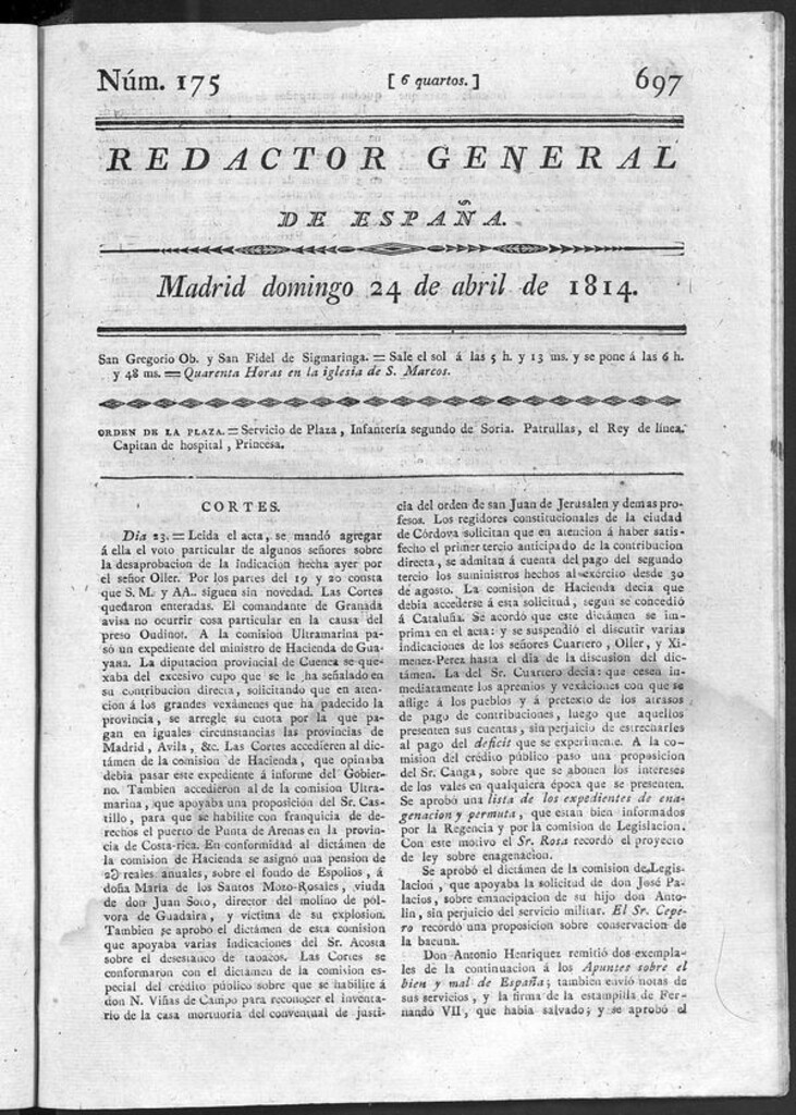 Miniatura de Redactor General de España del domingo 24 de abril de 1814