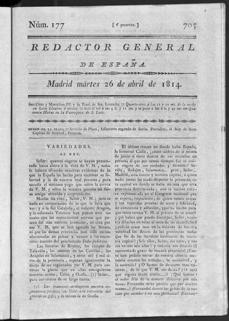 Miniatura de Redactor General de España del martes 26 de abril de 1814