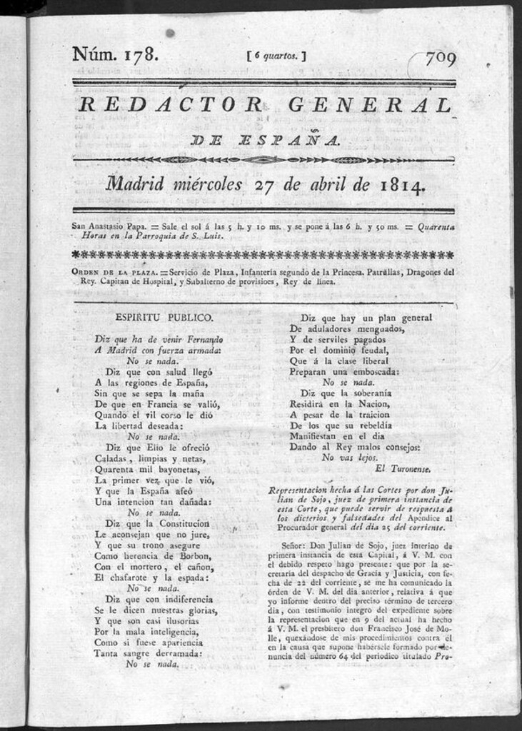 Miniatura de Redactor General de España del miércoles 27 de abril de 1814
