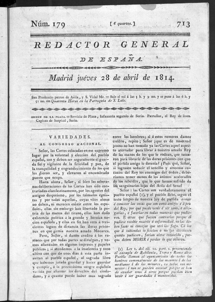 Miniatura de Redactor General de España del jueves 28 de abril de 1814