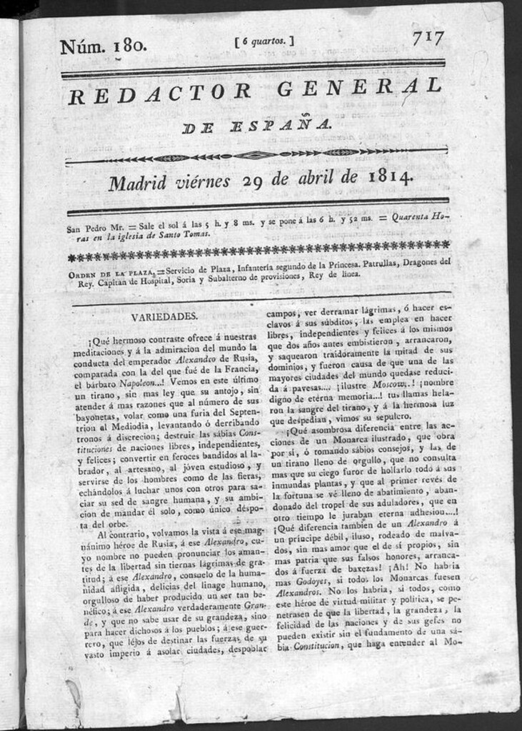 Miniatura de Redactor General de España del viernes 29 de abril de 1814