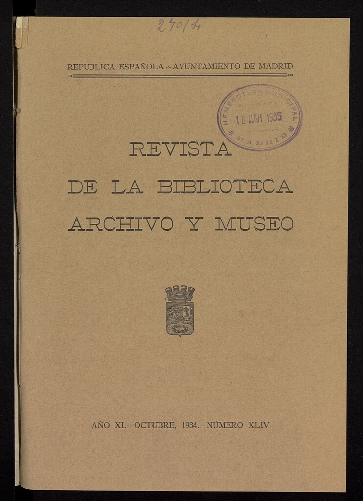 Miniatura de Revista de la biblioteca, archivo y museo. Octubre, 1934, número 44