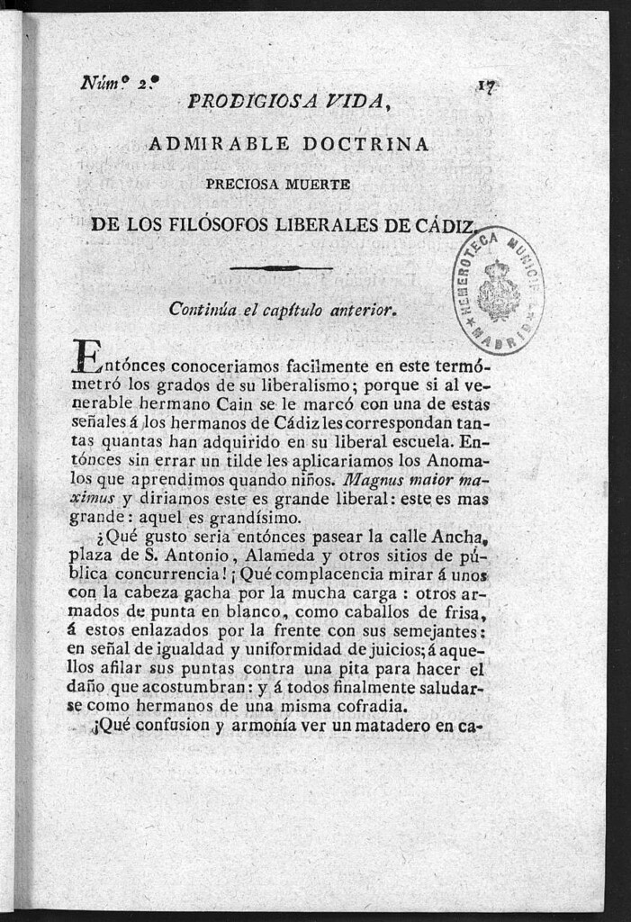 Miniatura de Prodigiosa vida, admirable doctrina, preciosa muerte de los venerables hermanos los filósofos liberales de Cádiz... / por D.F.A. y B. Número 2