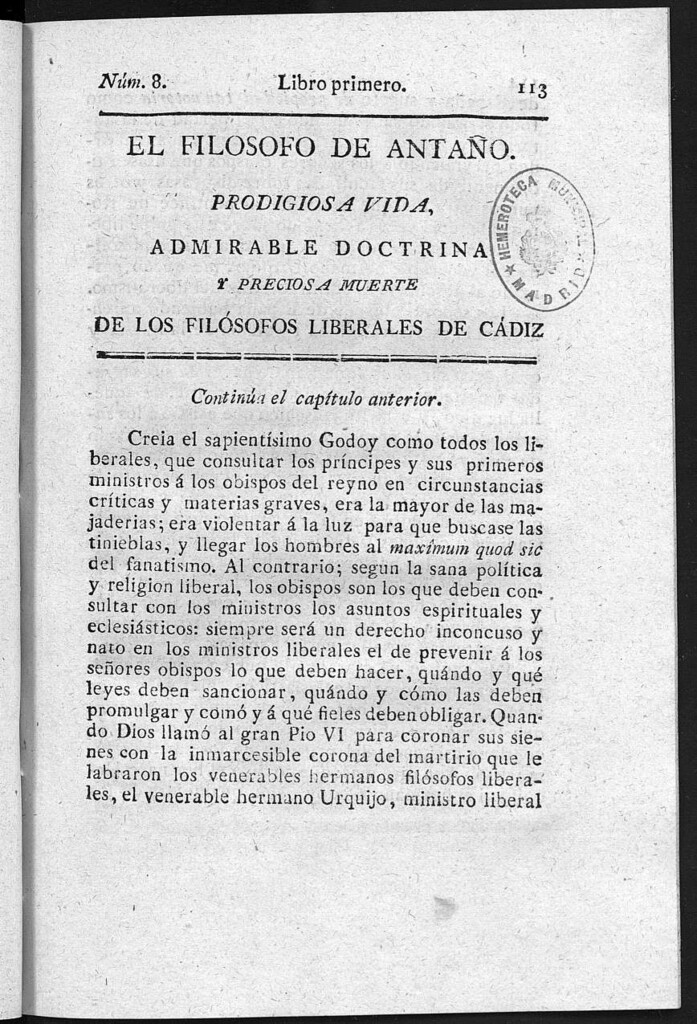 Miniatura de Prodigiosa vida, admirable doctrina, preciosa muerte de los venerables hermanos los filósofos liberales de Cádiz... / por D.F.A. y B. Número 8