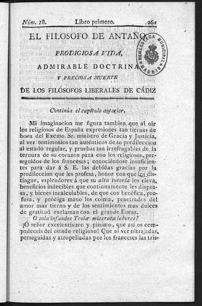 Miniatura de Prodigiosa vida, admirable doctrina, preciosa muerte de los venerables hermanos los filósofos liberales de Cádiz... / por D.F.A. y B. Número 18
