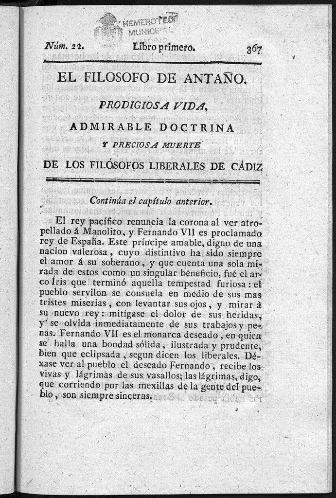 Miniatura de Prodigiosa vida, admirable doctrina, preciosa muerte de los venerables hermanos los filósofos liberales de Cádiz... / por D.F.A. y B. Número 22