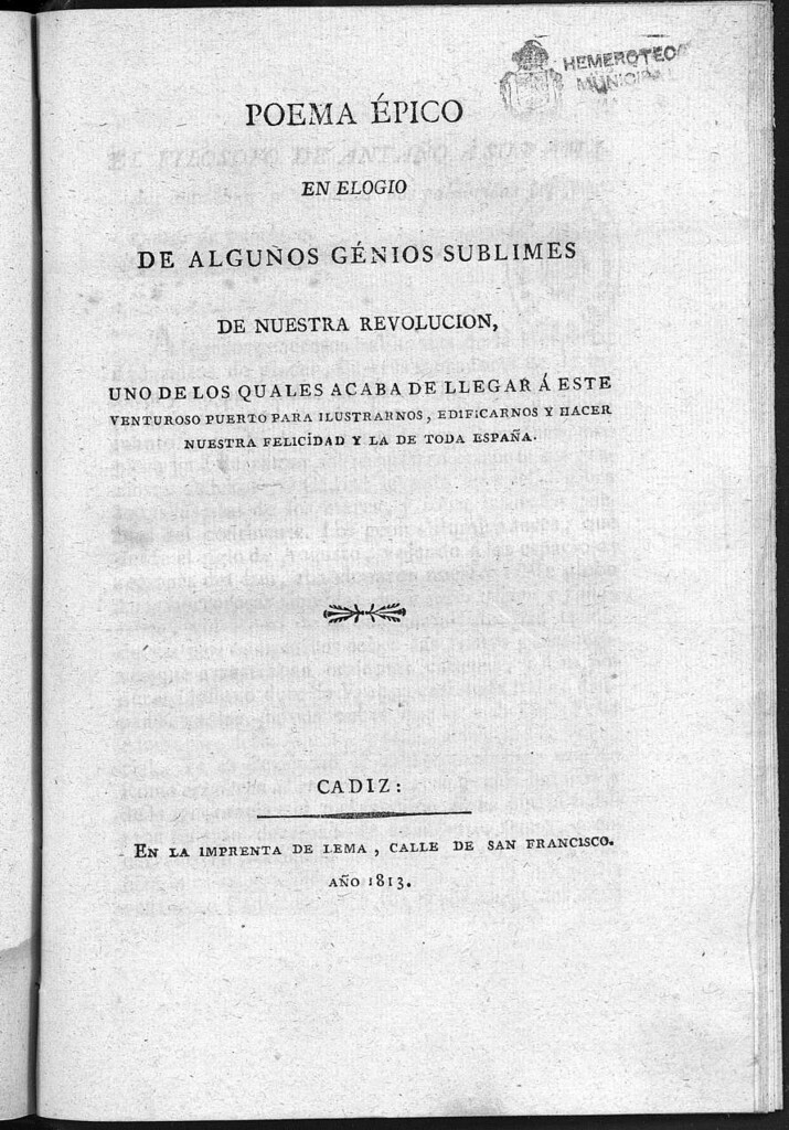 Miniatura de Prodigiosa vida, admirable doctrina, preciosa muerte de los venerables hermanos los filósofos liberales de Cádiz... / por D.F.A. y B. Poema épico en elogio de algunos genios sublimes de nuestra revolución.
