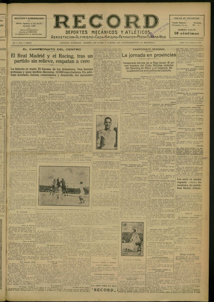 Miniatura de Record: deportes mecánicos y atléticos: aerostación, alpinismo, caza, hipismo, patinación, pesca, turismo, vela. del 12 de octubre de 1925, nº 5