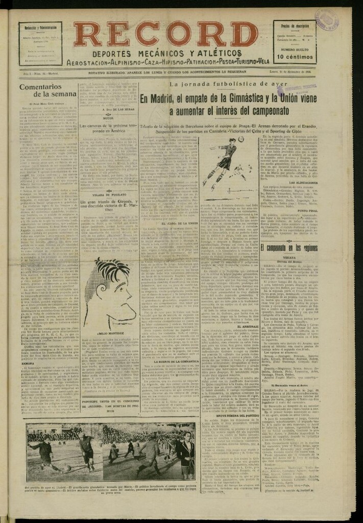Miniatura de Record: deportes mecánicos y atléticos: aerostación, alpinismo, caza, hipismo, patinación, pesca, turismo, vela. del 14 de diciembre de 1925, nº 14