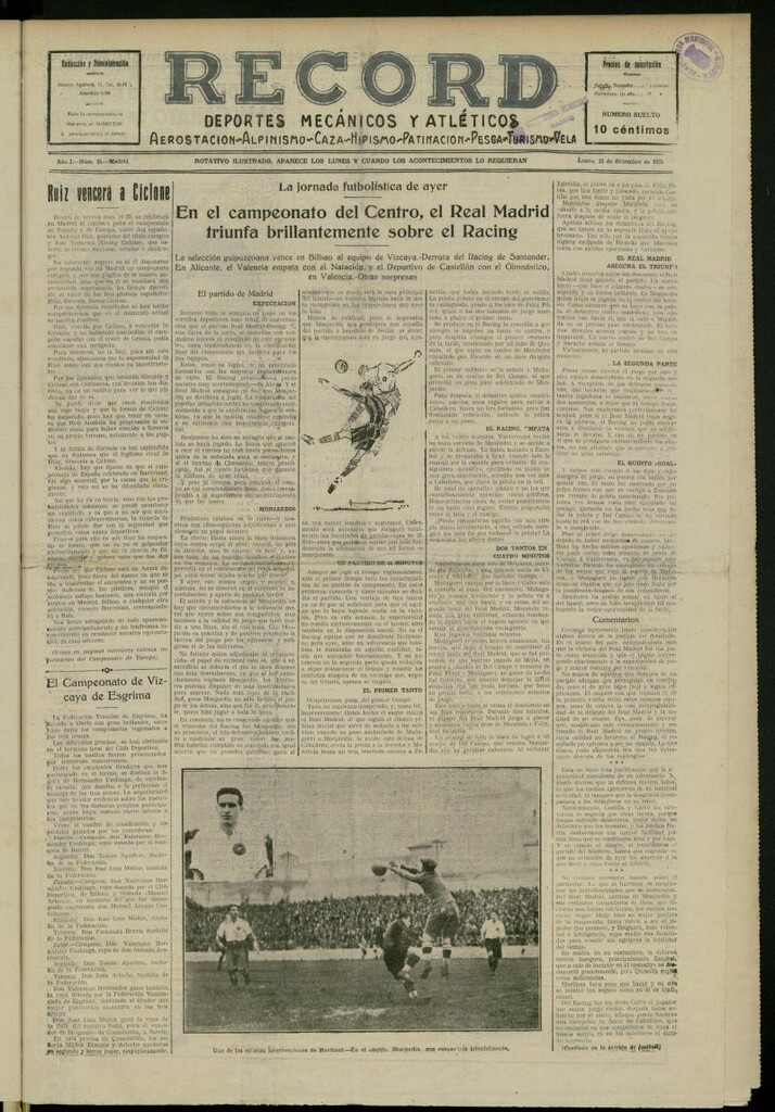 Miniatura de Record: deportes mecánicos y atléticos: aerostación, alpinismo, caza, hipismo, patinación, pesca, turismo, vela del 21 de diciembre de 1925, nº 15