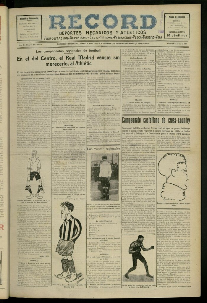 Miniatura de Record: deportes mecánicos y atléticos: aerostación, alpinismo, caza, hipismo, patinación, pesca, turismo, vela del 18 de enero de 1926, nº 19