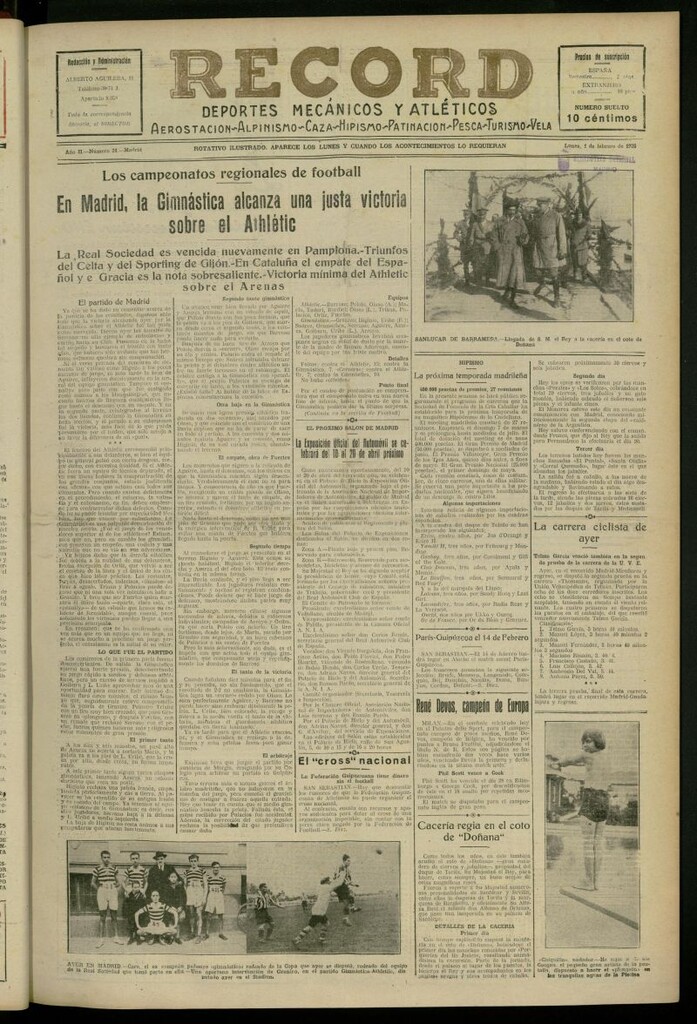 Miniatura de Record: deportes mecánicos y atléticos: aerostación, alpinismo, caza, hipismo, patinación, pesca, turismo, vela del 1 de febrero de 1926, nº 21