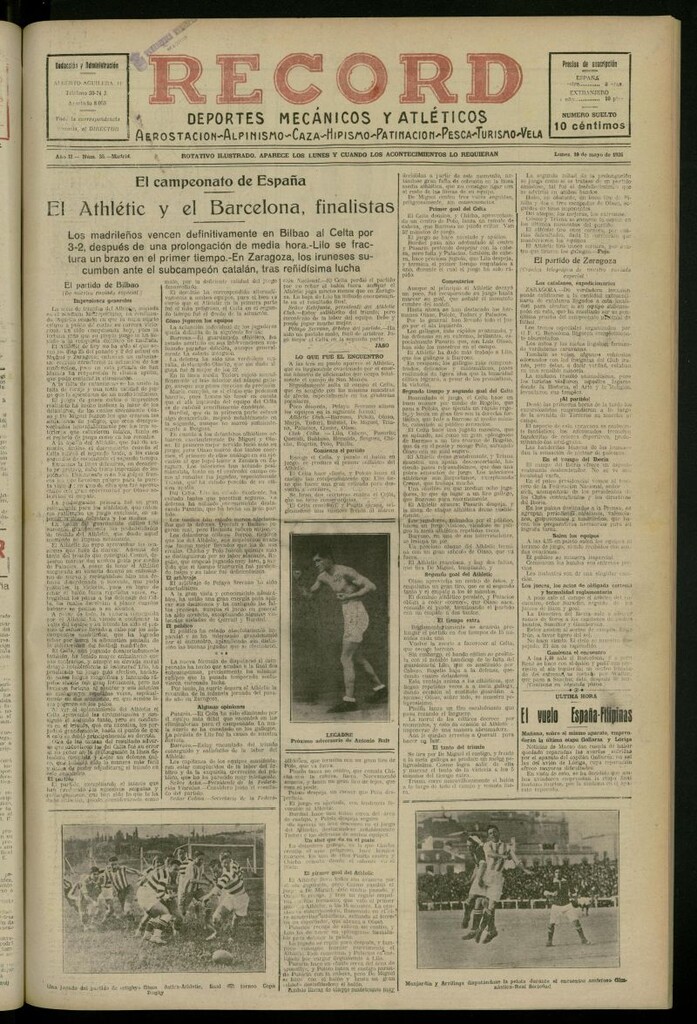 Miniatura de Record: deportes mecánicos y atléticos: aerostación, alpinismo, caza, hipismo, patinación, pesca, turismo, vela del 10 de mayo de 1926, nº 35