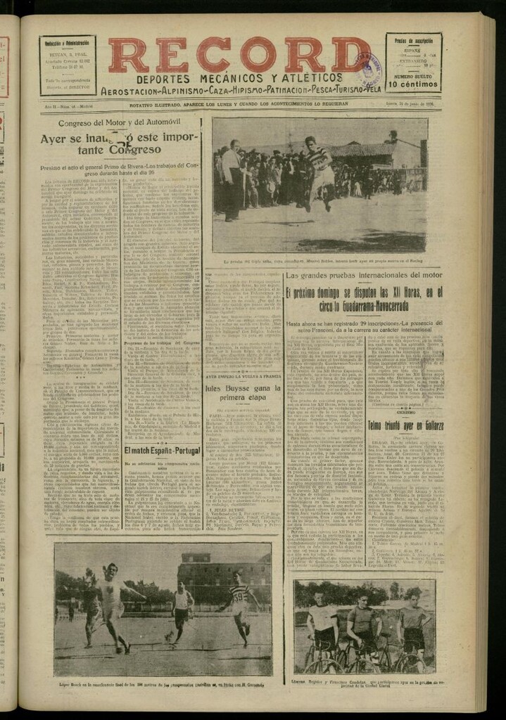 Miniatura de Record: deportes mecánicos y atléticos: aerostación, alpinismo, caza, hipismo, patinación, pesca, turismo, vela del 21 de junio de 1926, nº 41