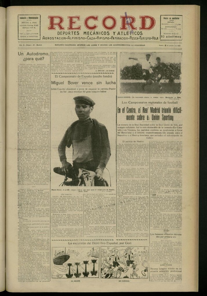 Miniatura de Record: deportes mecánicos y atléticos: aerostación, alpinismo, caza, hipismo, patinación, pesca, turismo, vela del 11 de octubre de 1926, nº 57
