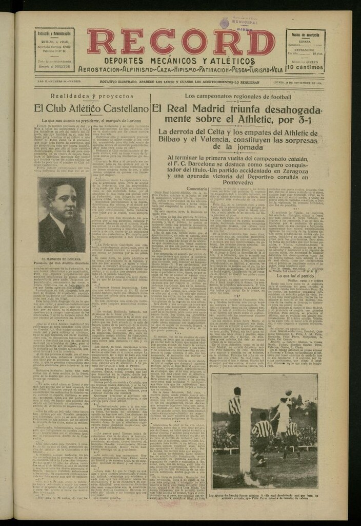 Miniatura de Record: deportes mecánicos y atléticos: aerostación, alpinismo, caza, hipismo, patinación, pesca, turismo, vela del 29 de noviembre de 1926, nº 64