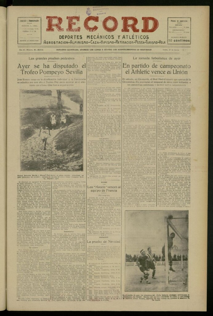 Miniatura de Record: deportes mecánicos y atléticos: aerostación, alpinismo, caza, hipismo, patinación, pesca, turismo, vela del 27 de diciembre de 1926, nº 68