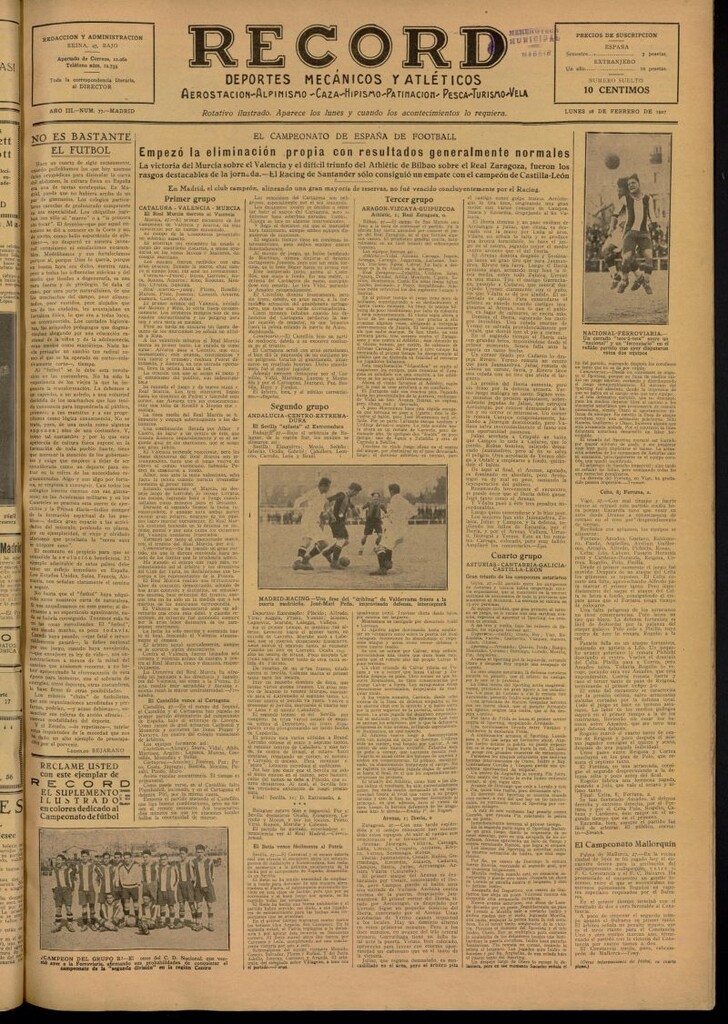 Miniatura de Record: deportes mecánicos y atléticos: aerostación, alpinismo, caza, hipismo, patinación, pesca, turismo, vela del 28 de febrero de 1927, nº 77