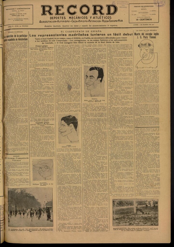 Miniatura de Record: deportes mecánicos y atléticos: aerostación, alpinismo, caza, hipismo, patinación, pesca, turismo, vela del 7 de marzo de 1927, nº 79