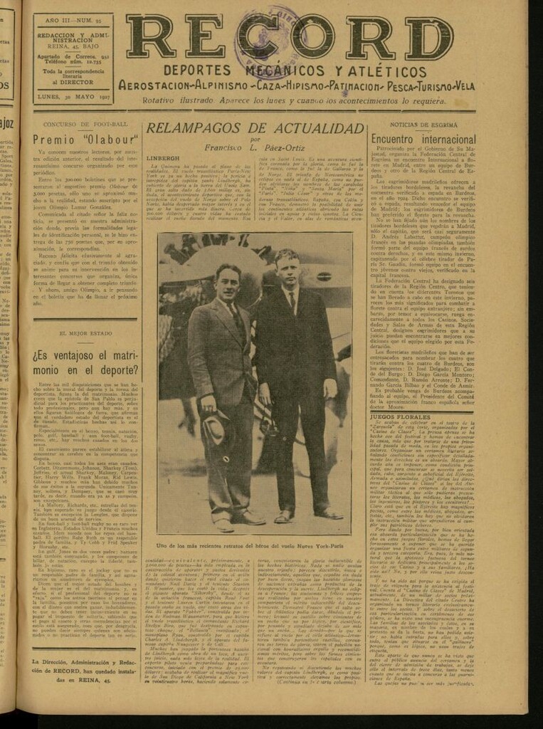 Miniatura de Record: deportes mecánicos y atléticos: aerostación, alpinismo, caza, hipismo, patinación, pesca, turismo, vela. Del 30 de mayo de 1927, nº 95