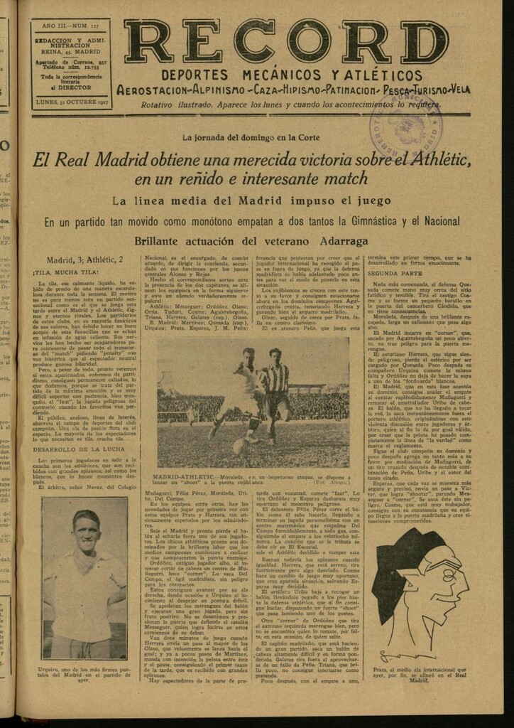 Miniatura de Record: deportes mecánicos y atléticos: aerostación, alpinismo, caza, hipismo, patinación, pesca, turismo, vela. del 31 de octubre de 1927, nº 117