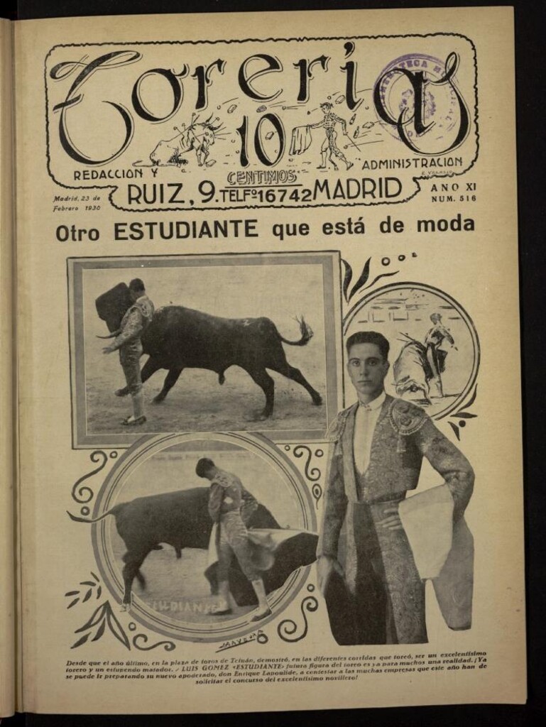 Miniatura de Torerías del 23 de febrero de 1930, nº 516