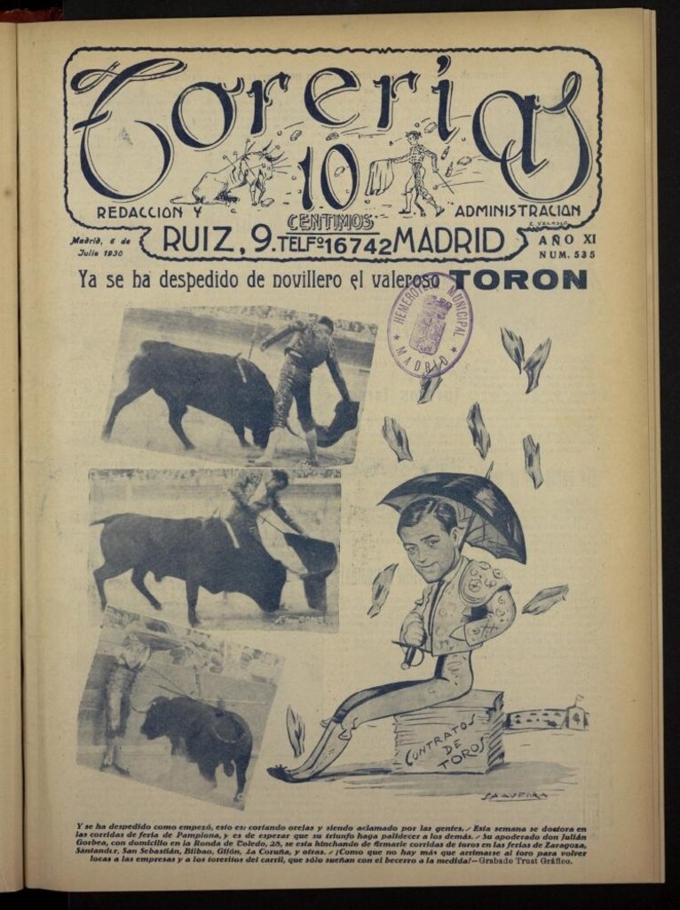 Miniatura de Torerías del 6 de julio de 1930, nº 535