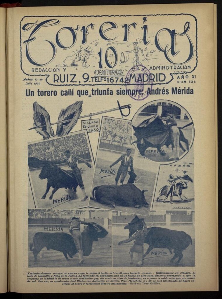 Miniatura de Torerías del 13 de julio de 1930, nº 536