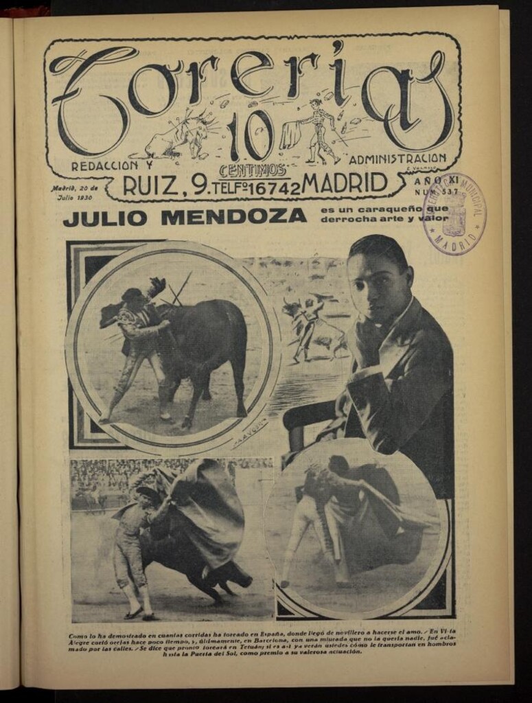 Miniatura de Torerías del 20 de julio de 1930, nº 537
