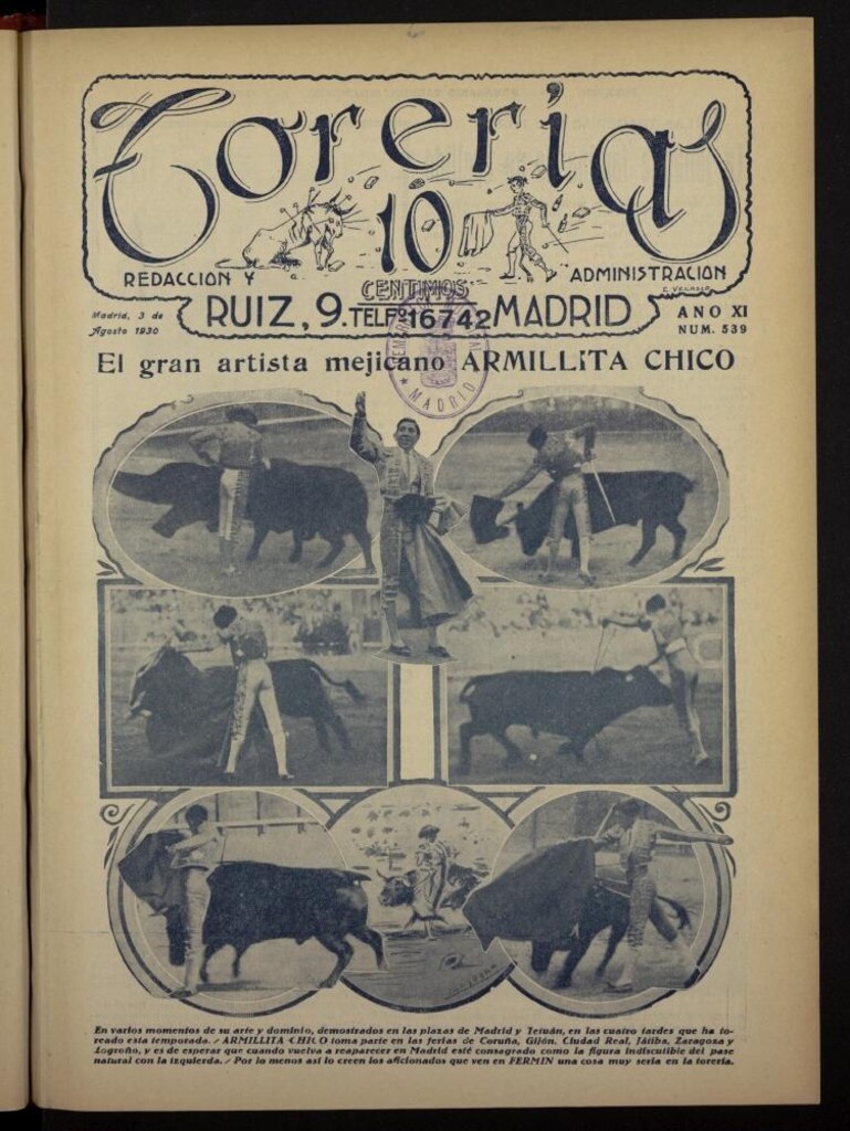 Miniatura de Torerías del 3 de agosto de 1930, nº 539