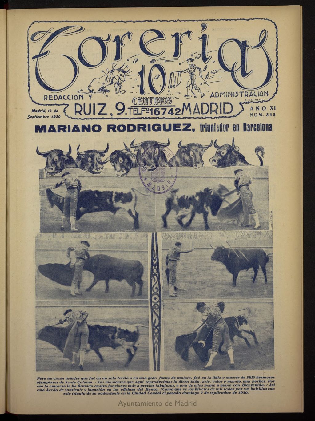 Miniatura de Torerías del 14 de septiembre de 1930, nº 545