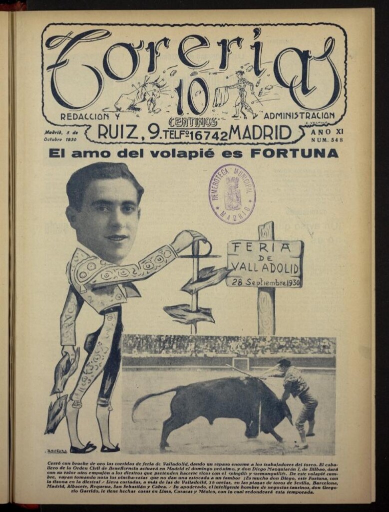 Miniatura de Torerías del 5 de octubre de 1930, nº 548