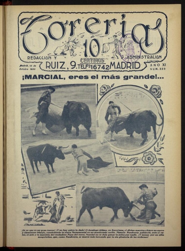 Miniatura de Torerías del 19 de octubre de 1930, nº 550