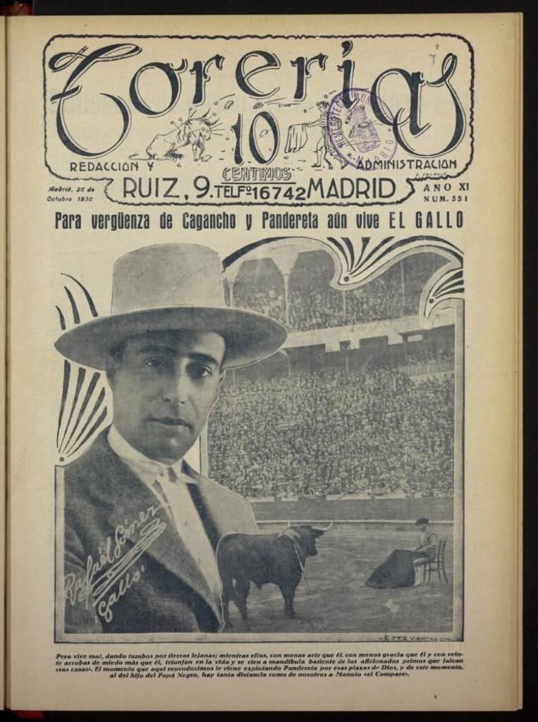 Miniatura de Torerías del 26 de octubre de 1930, nº 551