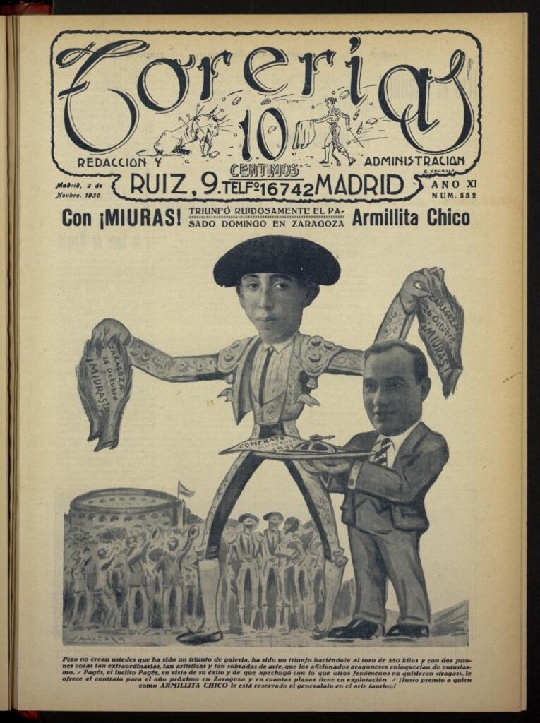 Miniatura de Torerías del 2 de noviembre de 1930, nº 552